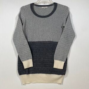 Madewell Women's Small Crew Neck Color Block Striped Knit Sweater Gray Cream‎